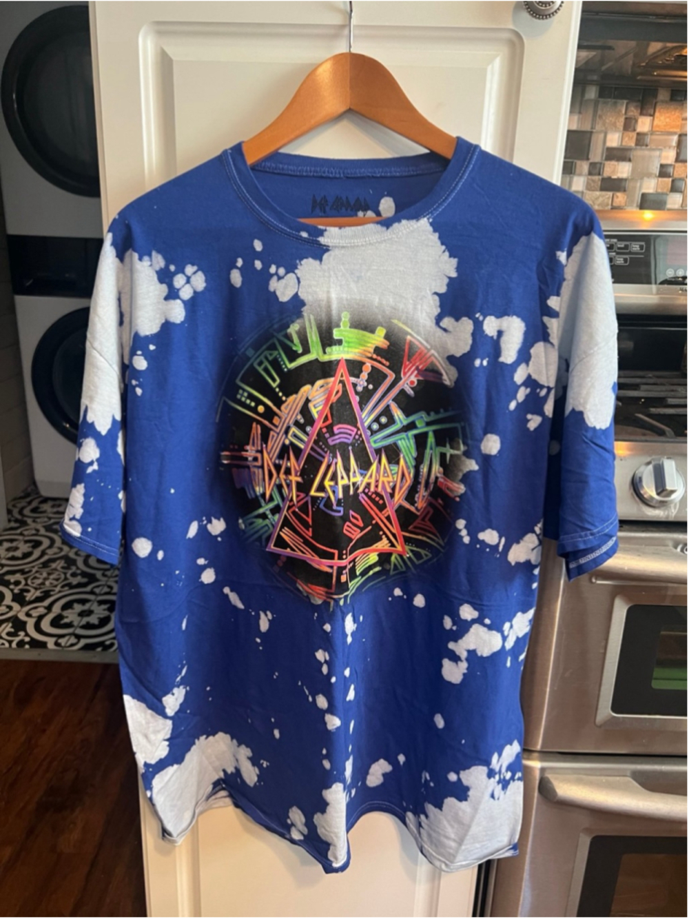 Def Leppard Hysteria Neon Band Tee Bleach Tie Dye Blue White XL NWOT